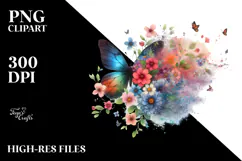 Colorful Butterfly Painting with Spring Flowers, PNG Product Image 2