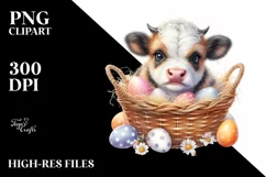 Cute Highland Cow Smiling in Egg Basket | Sublimation | Product Image 1