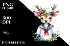 Colorful Deer Sailor Suit Watercolor | Sublimation | Clipart Product Image 1