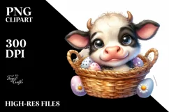 Cute Highland Cow Smiling in Egg Basket | Sublimation | Product Image 1