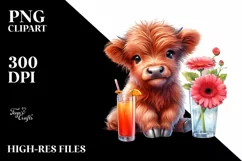 Cute Highland Cow with Gerbera | Sublimation | Clipart Product Image 3