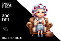 Old Lady Sitting on Couch with Tea Cup | Clipart Product Image 2