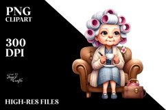 Old Lady Sitting on Couch with Tea Cup | Clipart Product Image 3