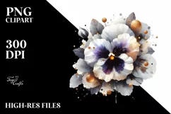 Shiny Golden Abstract Watercolor Pansy | Clipart Product Image 2