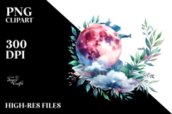 Whimsical Moon with Foliage, PNG Product Image 2