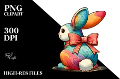 Colorful Vintage Bunny with Bow PNG Product Image 2