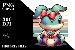 Colorful Vintage Bunny with Bow PNG Product Image 2