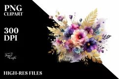 Colorfull Bouquet with Violet | Gold Foil Clipart Product Image 3