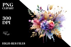 Colorfull Bouquet with Violet | Gold Foil Clipart Product Image 3