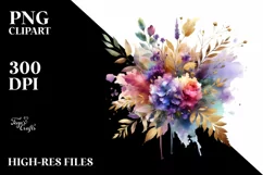 Colorfull Bouquet with Violet | Gold Foil Clipart Product Image 3