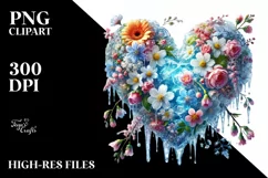 Digital Icy Heart with Spring Flowers PNG Product Image 2