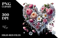 Digital Icy Heart with Spring Flowers PNG Product Image 2