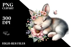 Digital Watercolor Cute Baby Bunny PNG Product Image 2