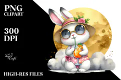 Funky Rabbits in Beachwear, Gold Foil Circle PNG Product Image 2