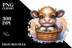 Cute Highland Cow Smiling in Basket | Sublimation | Clipart Product Image 3