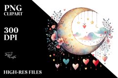 Simple Adorned Half Moon Hearts PNG Product Image 2
