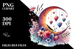 Simple Adorned Half Moon Hearts PNG Product Image 2