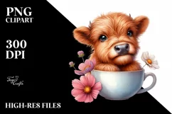 Cute Baby Highland Cow in Cosmos Cup | Sublimation | Clipart Product Image 1