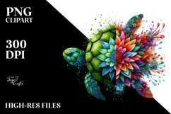 Abstract Vibrant Turtle Flowers Splashes Frame PNG Product Image 1
