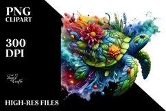Abstract Vibrant Turtle Flowers Splashes Frame PNG Product Image 1