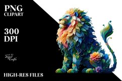 Abstract Vibrant Lion Flowers Frame PNG Product Image 3