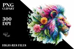 Abstract Vibrant Lion Flowers Frame PNG Product Image 3