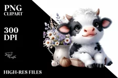 Cute Highland Cow Smiling in Vase | Sublimation | Clipart Product Image 1