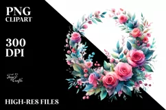 Colorful Whreath with Pink Roses, Transparent PNG Product Image 1