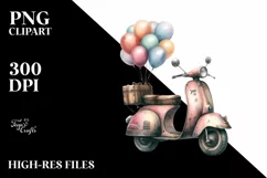 Vintage Dirty Scooter with Balloons Watercolor Product Image 1
