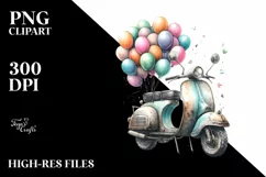 Vintage Dirty Scooter with Balloons Watercolor Product Image 1