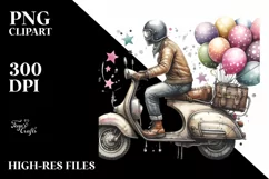 Vintage Dirty Scooter with Balloons Watercolor Product Image 1