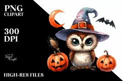 Funny Halloween Clipart with Owl PNG Product Image 1