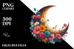 Vintage Half Moon with Flowers, PNG Product Image 1