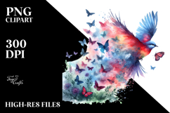 Colorful Bird Painting with Butterfly Silhouettes, PNG Product Image 2
