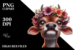 Baby Calf with Flower Crown, Playful Pose PNG Product Image 2