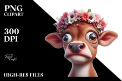 Baby Calf with Flower Crown, PNG Product Image 2