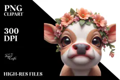 Baby Calf with Flower Crown, PNG Product Image 2