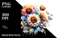 Abstract Colorful Sunflower Watercolor, PNG Product Image 2