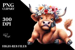 Highland Cow with Flower Crown PNG Product Image 2