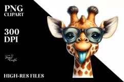 Funny Smiling Giraffe with Sunglasses | Watercolor Clipart Product Image 1