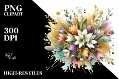 Colorful Abstract Bouquet with Gold Foil | Clipart Product Image 1