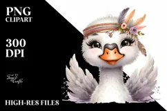 Funny Smiling Swan with Diva Look | Watercolor Clipart Product Image 1