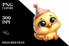 Watercolor Funny Baby Chick Sitting Party Hat Sublimation Product Image 1