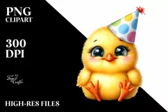 Watercolor Funny Baby Chick Sitting Party Hat Sublimation Product Image 1