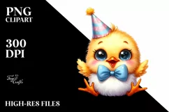 Watercolor Funny Baby Chick Sitting Party Hat Sublimation Product Image 1