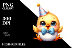 Watercolor Funny Baby Chick Sitting Party Hat Sublimation Product Image 2