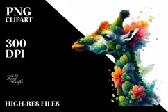 Vibrant Watercolor Giraffe with Flowers, PNG Product Image 1