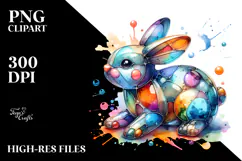 Colorful Bunny on Splashy Background, PNG Product Image 2