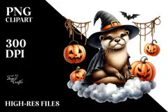 Otter in Halloween Style Watercolor PNG Product Image 2