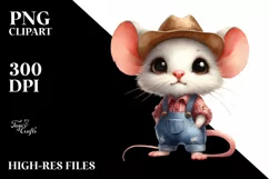 Watercolor Mouse Big Eyes, Farm Jeans Standing Clipart Product Image 3